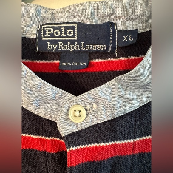 POLO RALPH LAUREN Men’s *RARE* Vintage XL Short Sleeve Cotton Polo BAND COLLAR - Picture 2 of 12